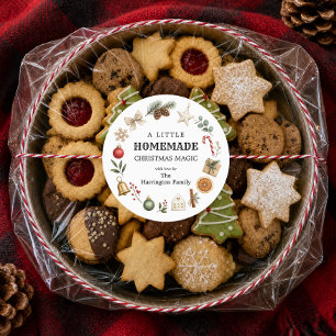 Pegatina Redonda Corona de Navidad en acuarela, repostería casera f