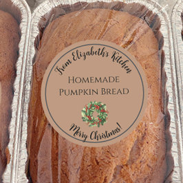 Pegatina Redonda Corona de Navidad Regalo de Comida Casera Marrón