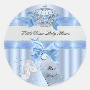 Pegatina Redonda Corona de principito azul de Baby Shower Boy 3a