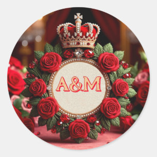 Pegatina Redonda 👑 Corona de Rosa Personalizada con Monograma de N