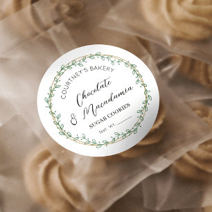 Pegatina Redonda Corona de Vegetación Elegante Panadería Cupcakes G
