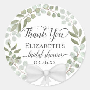 Pegatina Redonda Corona de Verde Eucalipto Agradecimiento Despedida