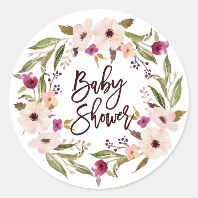 Pegatina Redonda Corona floral bohemio caprichosa para baby shower (Anverso)