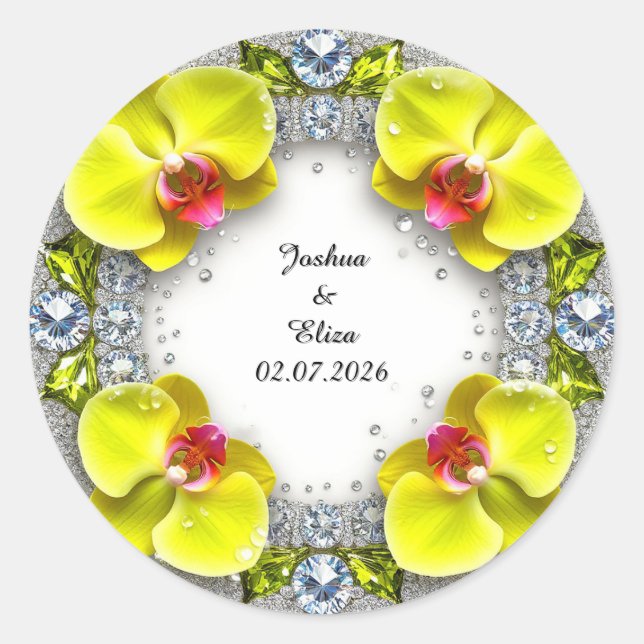 Pegatina Redonda Corona floral de boda (Anverso)