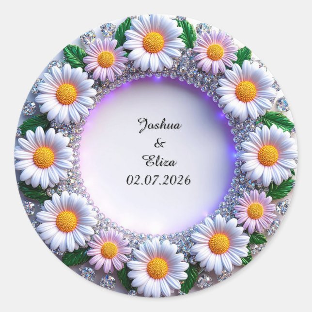 Pegatina Redonda Corona floral de boda (Anverso)