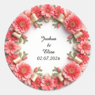Pegatina Redonda Corona floral de boda