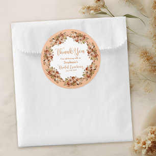 Pegatina Redonda Corona floral de melocotón Agradecimiento Bridal L