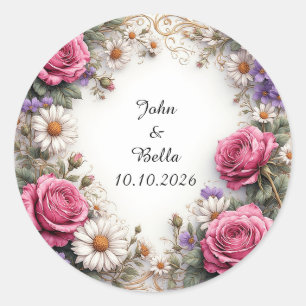 Pegatina Redonda Corona floral decorativa