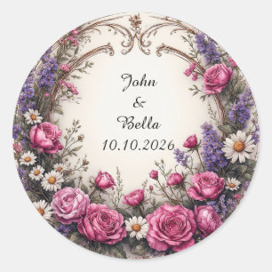 Pegatina Redonda Corona floral decorativa