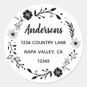 Pegatina Redonda Corona floral   Dirección de devolución del apelli