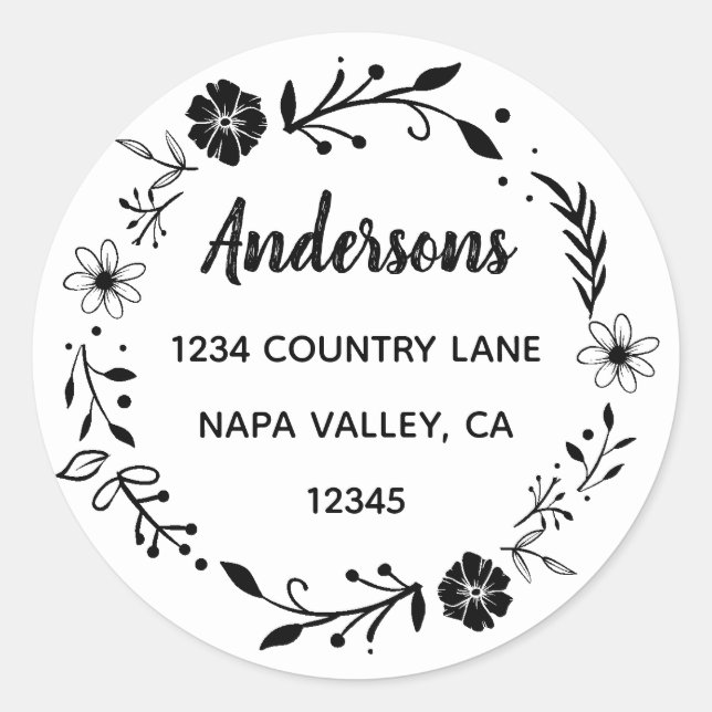 Pegatina Redonda Corona floral | Dirección de devolución del apelli (Anverso)