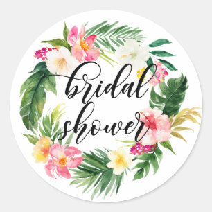 Pegatina Redonda Corona floral tropical acuarela para despedida de 