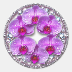 Pegatina Redonda Corona floral vibrante con flores coloridas