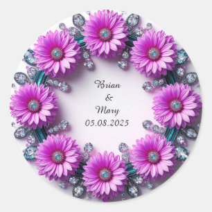 Pegatina Redonda Corona floral vibrante con flores coloridas