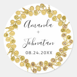 Pegatina Redonda Corona holográfica simplemente nombre fecha negro 