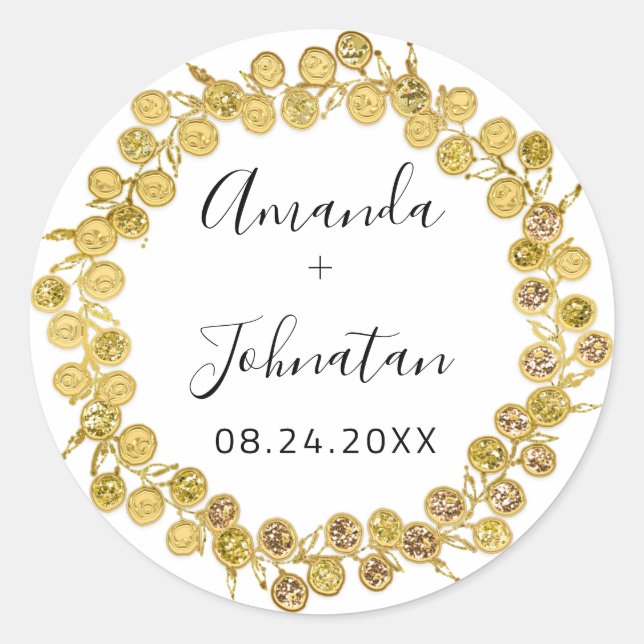 Pegatina Redonda Corona holográfica simplemente nombre fecha negro  (Anverso)