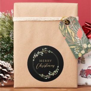 Pegatina Redonda Corona minimalista de Navidad negra