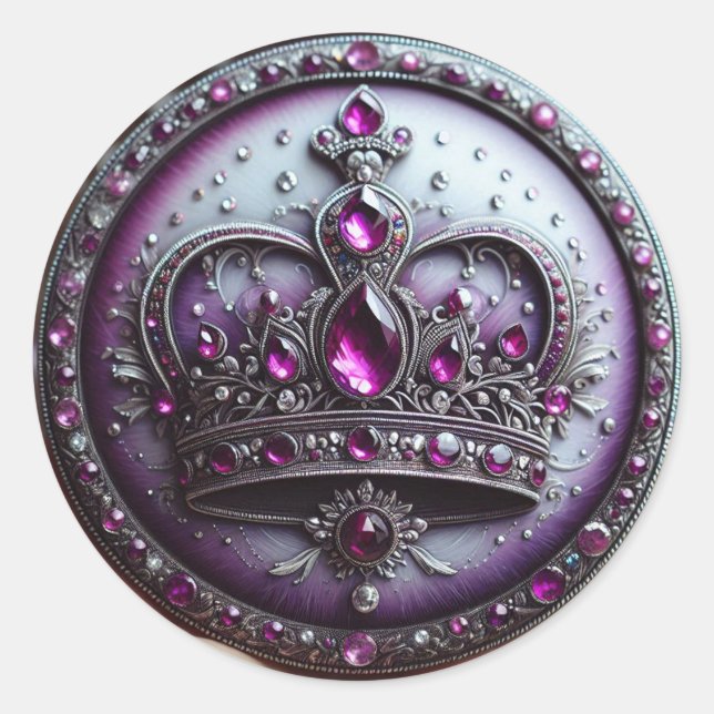 Pegatina Redonda Corona Queen Esther - Realeza púrpura (Anverso)
