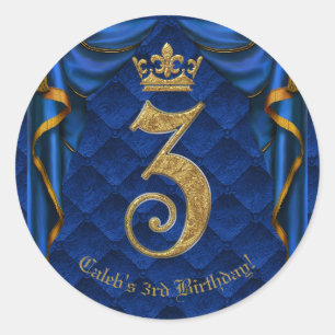 Pegatina Redonda Corona Real Azul y Dorado 3 Cumpleaños 3RD 