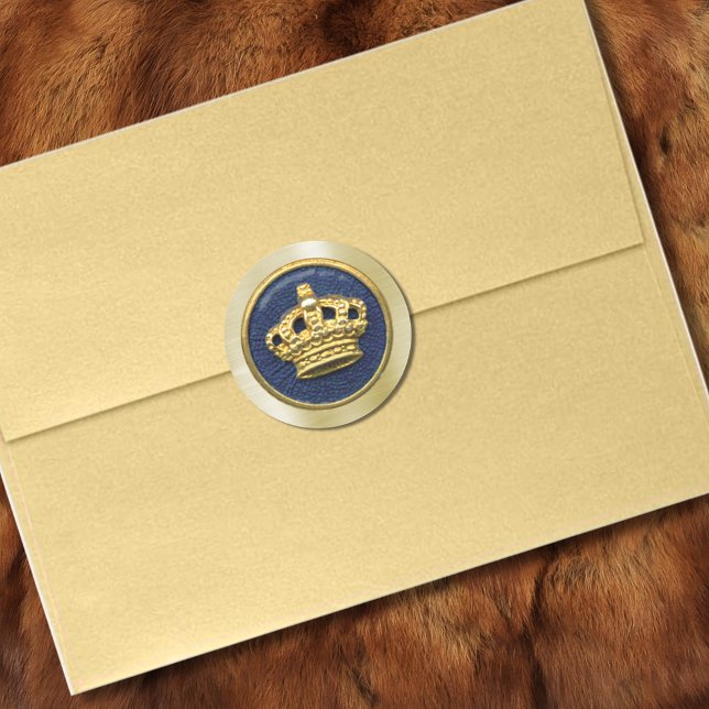 Pegatina Redonda Corona real de oro azul (Subido por el creador)