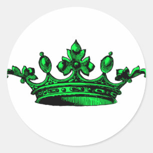 Pegatina Redonda Corona Real en verde lima. Príncipe, Princesa, Rey