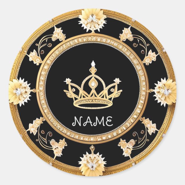 Pegatina Redonda  Corona Real Personalizada 👑 (Anverso)