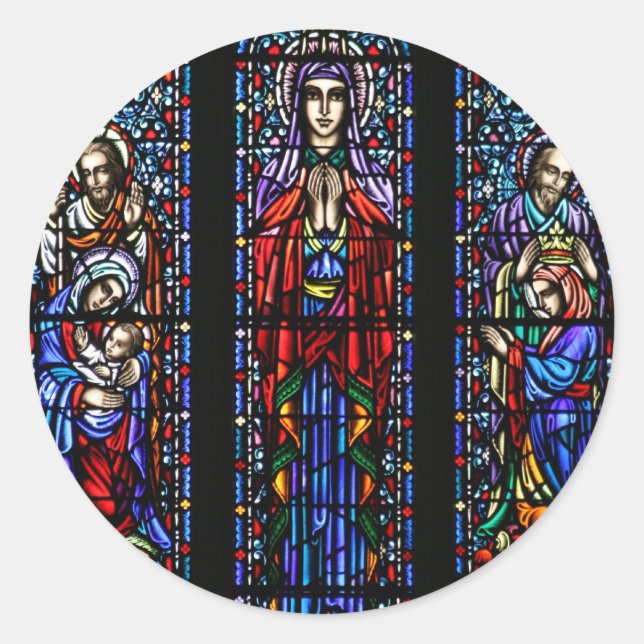 Pegatina Redonda Coronación de arte de vidrio de María Mancha (Anverso)