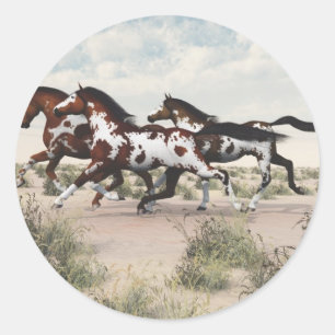 Pegatina Redonda Corre como el viento - Galloping Paint Horses