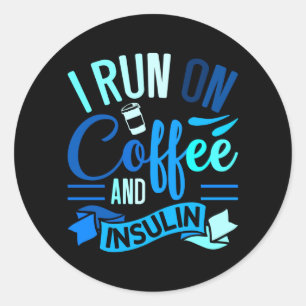 Pegatina Redonda Corre Con Café Y Conciencia Sobre La Diabetes De I