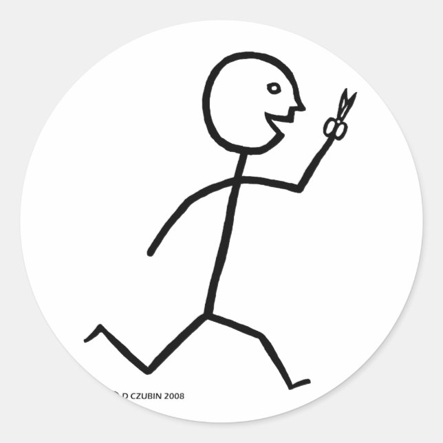 Pegatina Redonda Corre Con Tijeras (Anverso)