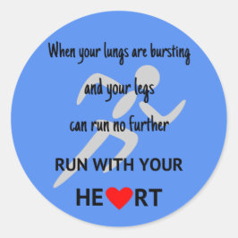 Pegatina Redonda Corre con tu motivación cardíaca deportes azules
