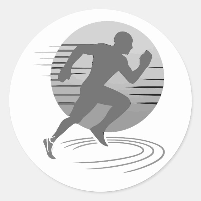 Pegatina Redonda Corredor Carrera De Maratón Competición (Anverso)