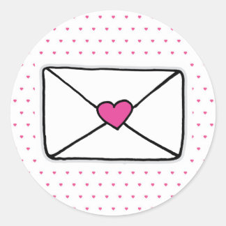 Pegatina Redonda Correo de amor Corazón de sobres Correo de correo