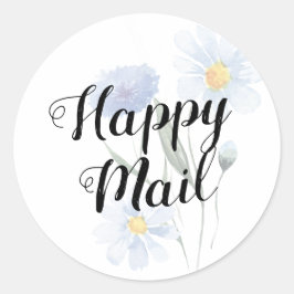 Pegatina Redonda Correo Feliz Azul Floral Acuarela