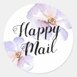 Pegatina Redonda Correo Feliz Floral Azul Acuarela