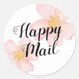 Pegatina Redonda Correo Feliz Floral Rosa Acuarela