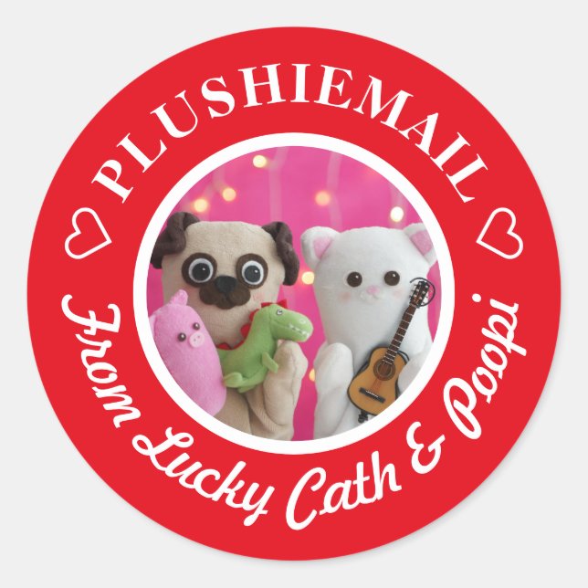 Pegatina Redonda Correo fotográfico personalizado de estilo rojo pe (Anverso)