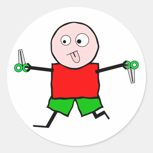 Pegatina Redonda Correr con tijeras (Anverso)