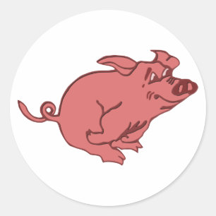 Pegatina Redonda corriendo cerdo running pig