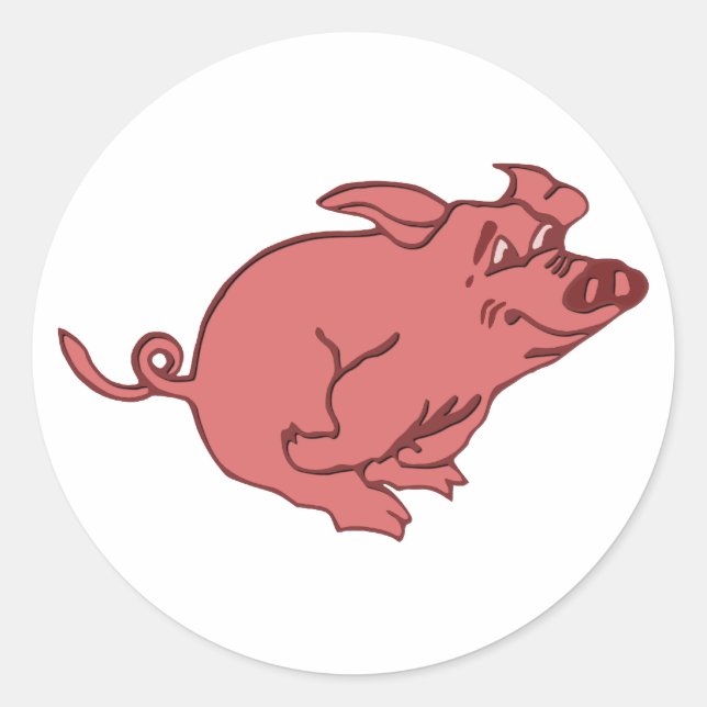 Pegatina Redonda corriendo cerdo running pig (Anverso)