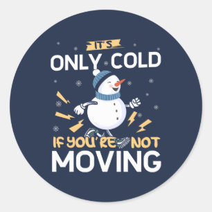 Pegatina Redonda Corriendo el tiempo frío - Cita festiva de Snowman