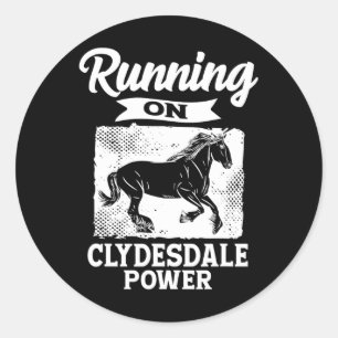 Pegatina Redonda Corriendo Sobre Clydesdale Power Caballo En Caball
