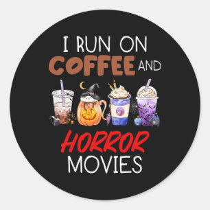 Pegatina Redonda Corro En El Café Y Películas De Horror En El Aterr