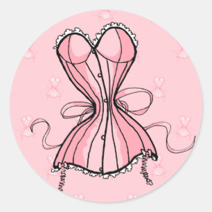 Pegatina Redonda Corset rosado retro