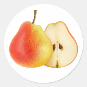 Pegatina Redonda Corta de pera roja por la mitad