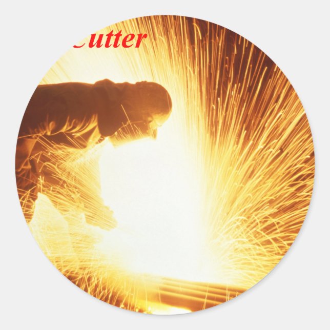 Pegatina Redonda Cortador de acero (Anverso)