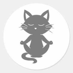 Pegatina Redonda Cortar gato en meditación - Elegir color de fondo