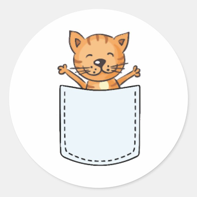 Pegatina Redonda Cortar gato en un bolsillo (Anverso)