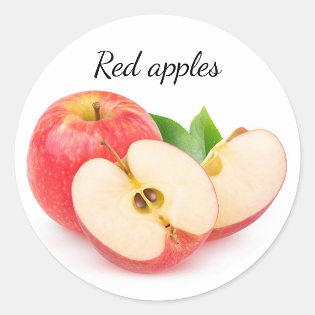 Pegatina Redonda Cortar manzanas rojas (Anverso)