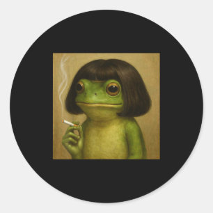Pegatina Redonda Corte de pelo Bob de rana divertida fumando Meme p